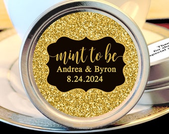 Mint Tin Wedding Favor | Mint to Be | Faux Glitter | Wedding Mint Favors | Custom Text, Fonts & Colors | Choose from Empty, Candy or Mints