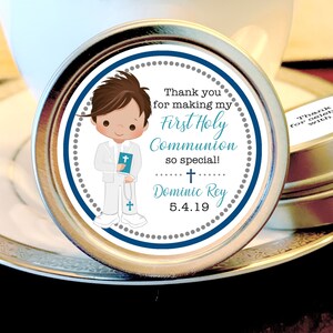 First Holy Communion, Candy Tins, Boys Holy Communion Mint Tins, Communion Favors, Party Favors, Candy Favors, Photo  Communion Favors