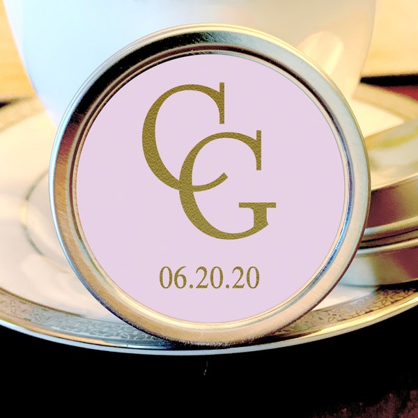 Personalized Monogram Wedding Favors |  Mint Wedding Favors | Wedding Mints| Monogram Mint Tin Favors | Engagement Party | Faux Gold Foil