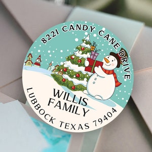 Snowman Tree Christmas Address Labels Round Holiday Labels Personalized Return Address Label Stickers Custom Christmas Address Labels
