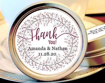 Mint Tins Wedding Favors | Thank You | Bridal Shower, Wedding, Rehearsal Dinner | Custom Text, Fonts & Colors | Empty Candy or Mints