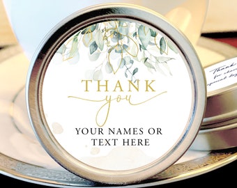 Personalized Silver Round Candy Tin | Eucalyptus Favors |  Botanical Favors | Mint Favor |Wedding Favors | Shower Favor | Mint Tins