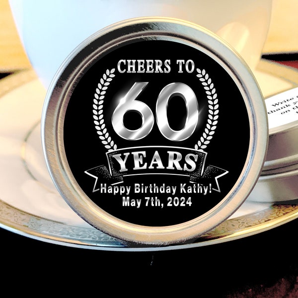 Mint Tin 60th Birthday Favors | Milestone Birthday | Mint Favors | Custom Text, Fonts and Colors | Choose from Empty, Candy or Mints