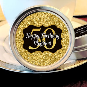 50th Birthday Mint Tin Favors | Gold Glitter Party Decor