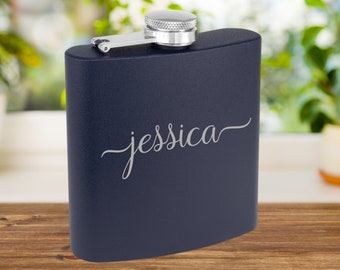 Navy Hip Flask | Personalized Bridesmaid Flask | Custom Bridal Flask | Bridal Party Gift | Gift for Her | Gift for Women