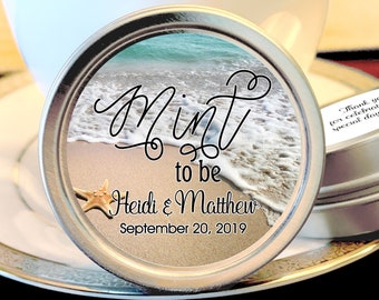Mint to Be Beach Wedding Favors | Personalized Mint Tins | Guest Thank You Favors | Custom Text, Fonts & Colors | Choose From Candy or Mints