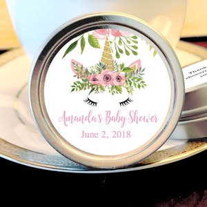 Unicorn Baby Shower Mint Tins Baby Unicorn Baby Floral Unicorn Favors Baby Shower Favors Unicorn Baby Shower Favors Gold Pink image 1