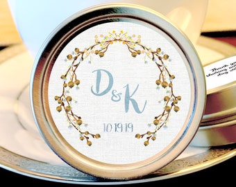 Mint Tin Wedding Favors | Fall favors | Monogram and Date | Mint Favors | Custom Text, Fonts and Colors | Choose from Empty, Candy or Mints