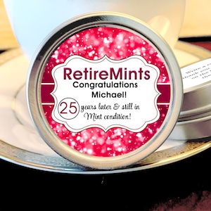 Personalized Retirement Mint Tin Favors: Custom Text & Colors