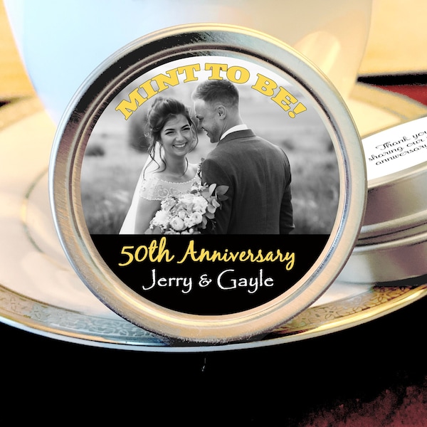 Custom Color 50th Anniversary Mint Tin Favors - Select the quantity you need below in the "Pricing & Quantity" option tab