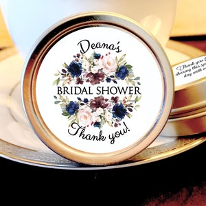 Personalized Navy Blue, Dusty Rose, White and Gold Accents Bridal Shower Favors Wedding Favors Mint Tin Favors Set of 12 image 1