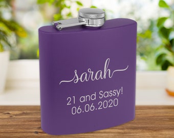 Purple Hip Flask | Personalized Bridesmaid Flask | Custom Bridal Flask | Bridal Party Gift | Gift for Her | Gift for Women