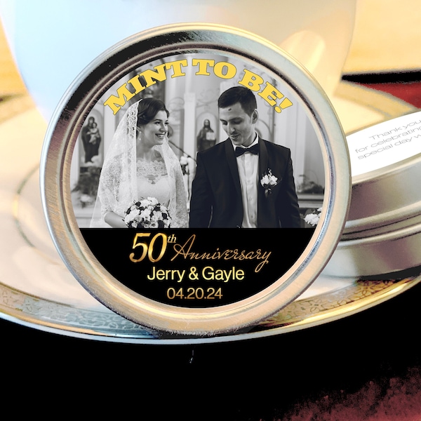 Mint to Be 50th Anniversary Mint Tin Favors | Personalized Mint Candy Favors | Custom Text, Fonts and Colors | Choose from Candy or Mints