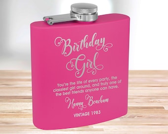 Personalized Matte Pink Flask | Custom Flask | Engraved Pink Flask | Birthday Flask | Wedding Party Gift | Bridesmaid Gift | Pink Flask