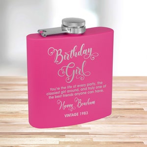 Personalized Matte Pink Flask Custom Flask Engraved Pink Flask Birthday Flask Wedding Party Gift Bridesmaid Gift Pink Flask Birthday Girl