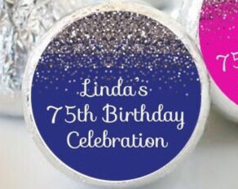 PRINTED 3/4" Round Candy Stickers | Personalized Silver Sparkle Birthday Stickers, Round Labels, Candy Labels - variety of sizes available