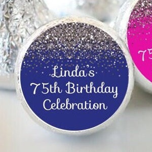 PRINTED 3/4 Round Candy Stickers Personalized Silver Sparkle Birthday Stickers, Round Labels, Candy Labels variety of sizes available image 1