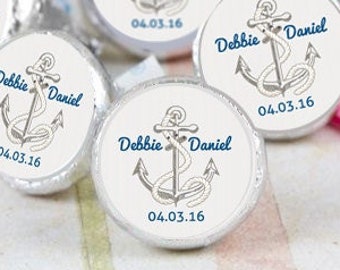 PRINTED 3/4" Round Candy Stickers | Anchor Nautical Stickers | Bridal Shower, Wedding | 108 Stickers