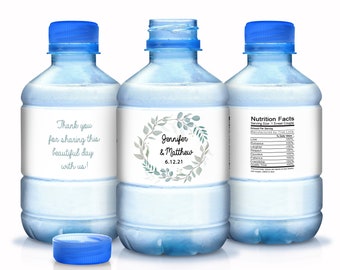 Printed Water Bottle Labels | Greenery Wreath | Waterproof, Smudge proof, Peel and Stick | Bridal. Baby, Wedding, Birthday | 30 Labels