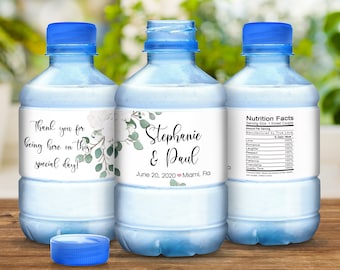 30 Personalized Waterproof Botanical Custom Water Bottle Labels, Wedding Stickers, Eucalyptus Greenery Stickers, Bottled Water Labels