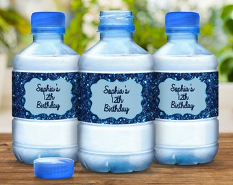 30 Blue Glitter Birthday Water Bottle Labels - Navy Faux Glitter - Party Labels - Bottle Labels - Birthday Decor - Birthday Bottle Wraps