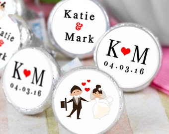 PRINTED 3/4" Round Candy Stickers | Bride and Groom Kiss Stickers | Custom Candy Labels |Bridal Shower, Wedding Favors |  108 Stickers