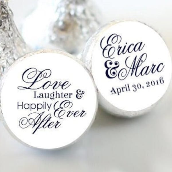 Printed 3/4" Round Candy Stickers | Love Laughter Happily Ever After | Bridal Shower, Wedding | 108 Stickers | more sizes available