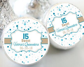 108 Quinceañera Hershey Kiss® Aufkleber - Hershey Kuss Aufkleber Geburtstag - personalisierte Hershey Kuss Etiketten - Geburtstag Hershey Kuss Dichtungen