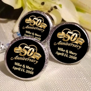 Printed 3/4" Round Candy Stickers | 50th Anniversary | Anniversary Kiss |  108 Stickers | more sizes available
