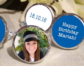 Personalized Birthday Candy Stickers | Photo Labels, Custom Colors (108 Stickers)