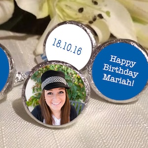 Printed 3/4&quot; Round Candy Stickers | Birthday Candy Labels | Photo Stickers | custom colors and text | 108 Stickers | more sizes available