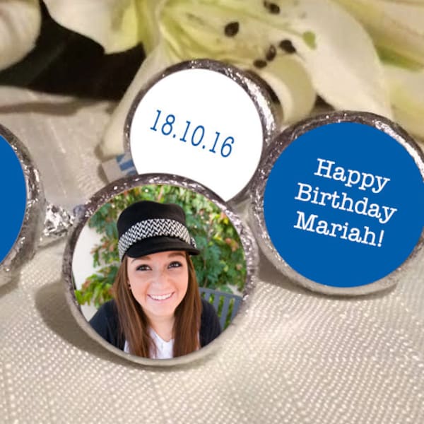 Printed 3/4" Round Candy Stickers | Birthday Candy Labels | Photo Stickers | custom colors and text | 108 Stickers | more sizes available