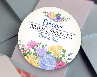 Thank You Custom Labels - Personalized Stickers -  Round Stickers -  Floral - Wedding Decor - Bridal Shower Decor - Assorted Flowers