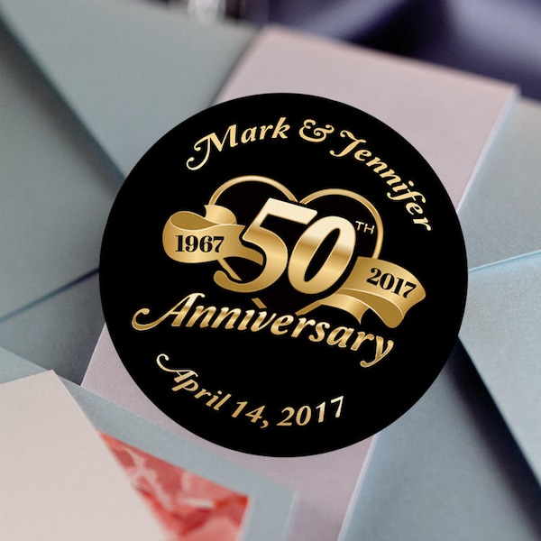 50th Anniversary Stickers, Custom Labels - Round Wedding labels -  Anniversary stickers - Wedding Favor Stickers - Thank You Stickers