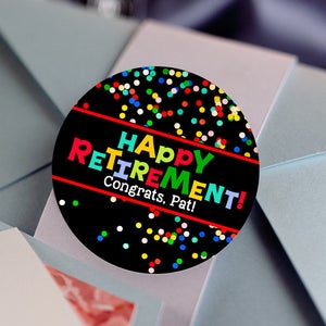 Retirement, Custom Labels Round Retirement labels Confetti stickers Party Stickers Retirement Favor Stickers Thank You image 1