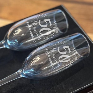 Personalized Wedding Flutes - Engraved Champagne Toasting Flutes for Weddings & 50th Anniversary Celebrations