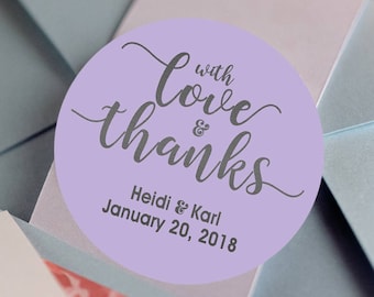 With Love and Thanks, Custom Labels - Personalized Stickers -  Round Stickers - Stars - Color Coordinated - Wedding Decor - Thank you