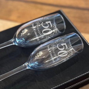 Personalized Wedding Flutes,  2 Toasting Flutes, Engraved Anniversary Flute, 50th Wedding Anniversary Flutes,  Toasting Champagne Flutes
