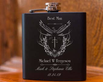 Personalized Black Flask, Hip Flask, Best Man Gift, Wedding Party Gift, Groomsman Gift, Custom Engraved Flask, Groomsman Wedding Gift
