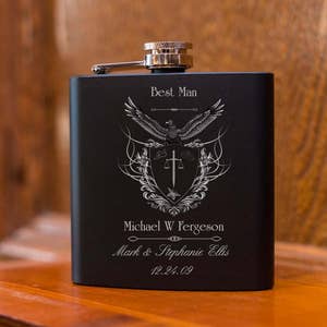 Personalized Black Flask, Hip Flask, Best Man Gift, Wedding Party Gift, Groomsman Gift, Custom Engraved Flask, Groomsman Wedding Gift image 1