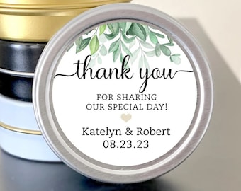 Thank You Personalized Mint Tin Favors - Wedding, Bridal Shower, Rehearsal Dinner Favors | Available in Black, Gold, White or Silver Tins