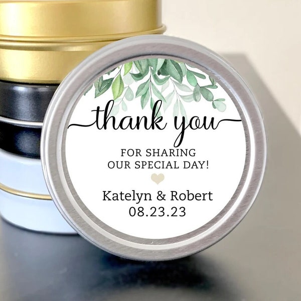 Thank You Personalized Mint Tin Favors - Wedding, Bridal Shower, Rehearsal Dinner Favors | Available in Black, Gold, White or Silver Tins