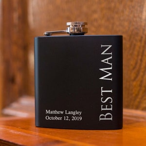 Personalized Black Flask | Hip Flask | Best Man Gift | Wedding Party Gift | Groomsman Gift |  Custom Engraved Flask | Groomsman Wedding Gift