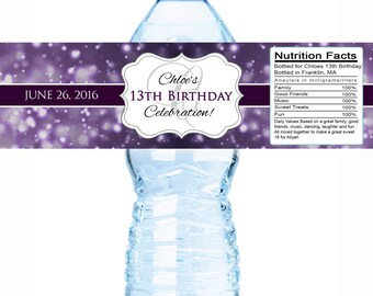 30 Birthday Water Bottle Labels - Birthday Wraps, Birthday Decor, Birthday Favors,  Birthday Favor Ideas, Purple Stickers