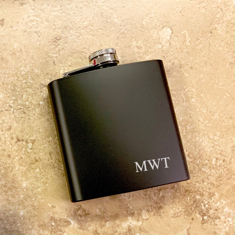 Engraved Flask Personalized Black Flask Groomsman Flask Etsy