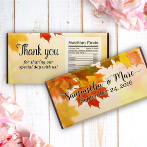 12 Fall Leaves Large Candy Bar Wrappers - Fall Wedding Favors, Birthday Favors, Bridal Shower, Wedding (Set of 12)