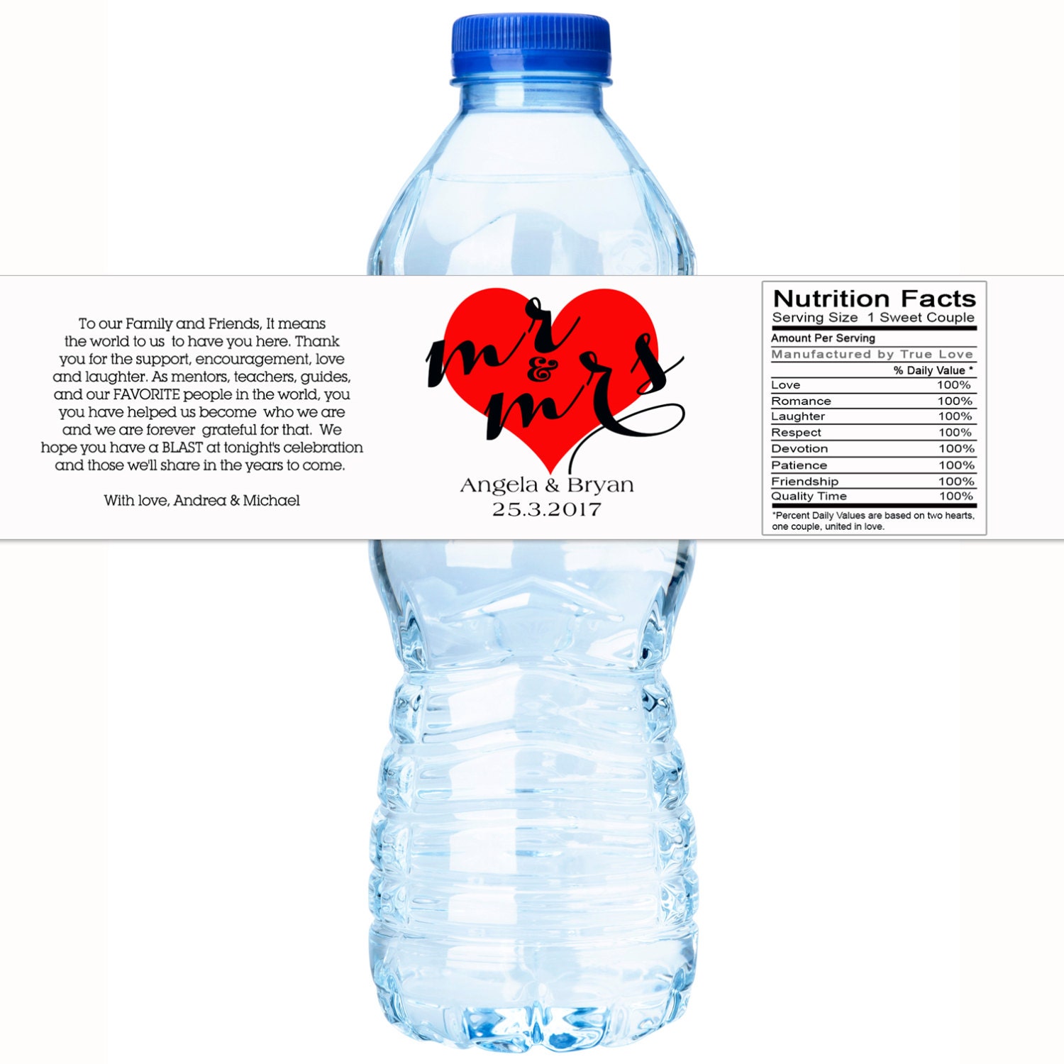 30 Mrs and Mrs Wedding Water Bottle Labels - Custom Color ...