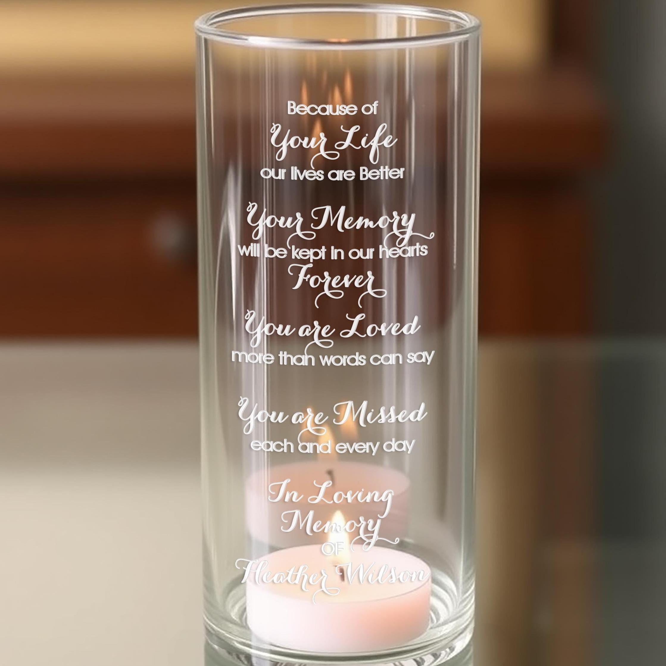 Personalized Memorial Vase - Engraved Remembrance Candle Holder