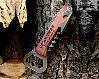 Personalized Wine Bottle Opener | Cork Screw | Wedding Favors | Groomsmen Gift | Best Man Gift | House Warming | Custom Wood Wine Opener