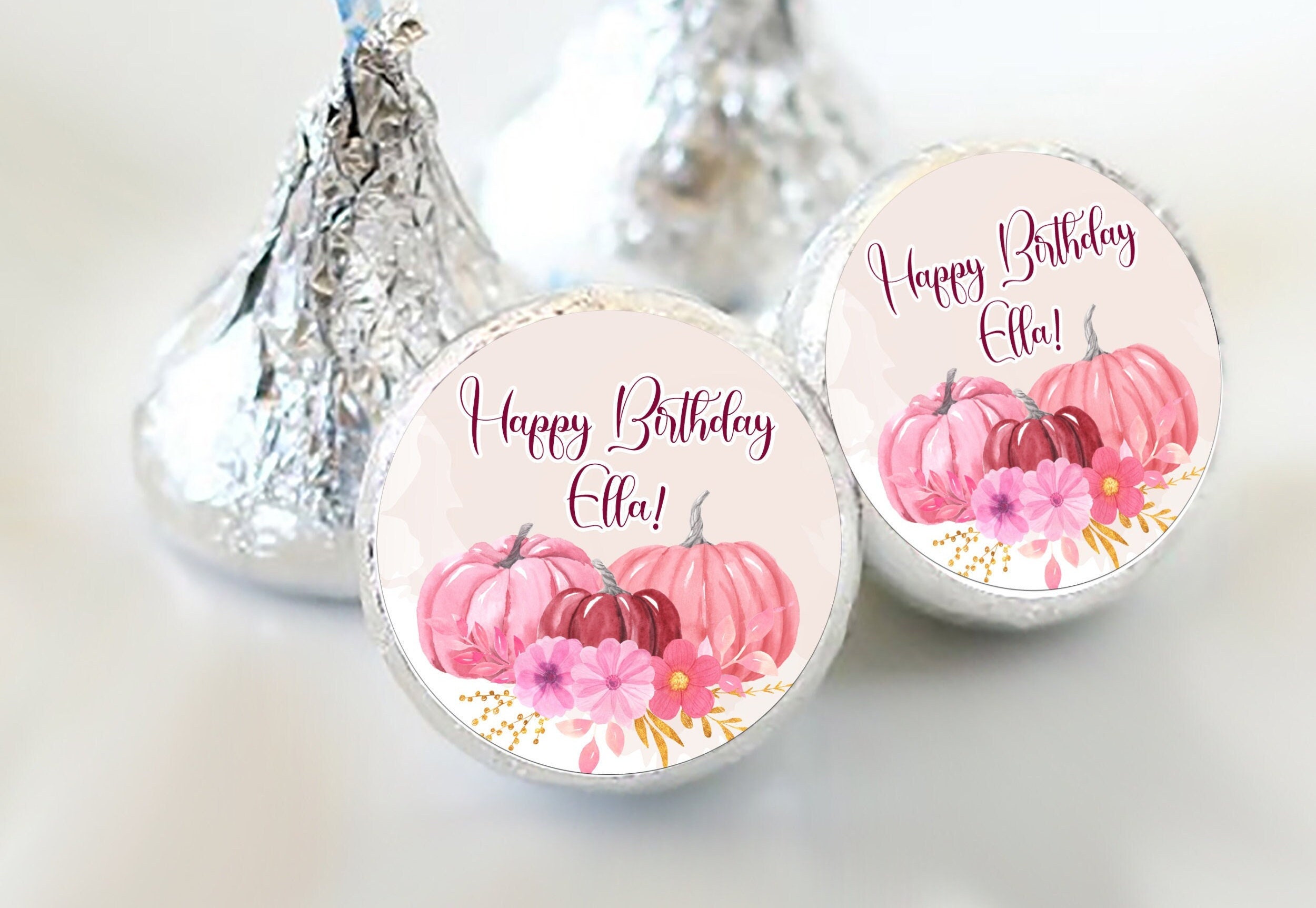 Pink Pumpkin Birthday Kiss Stickers: Personalized Candy Labels - Etsy